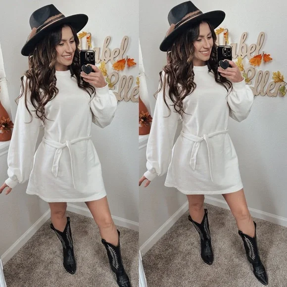 Forever 21 Trendy off white long sleeve sweater dress size Medium - Picture 6 of 6